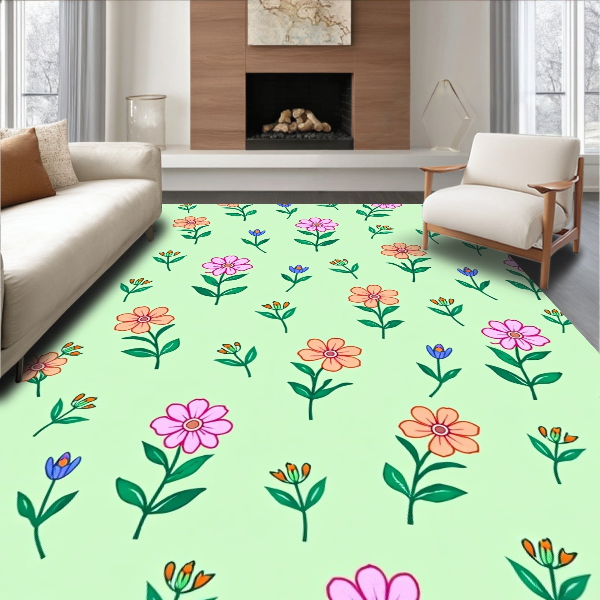 Whimsical Pastel Floral Meadow Rug