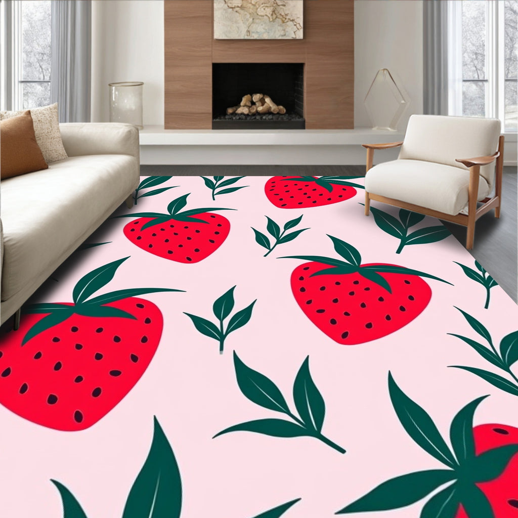 Red Strawberry Garden Foliage Rug