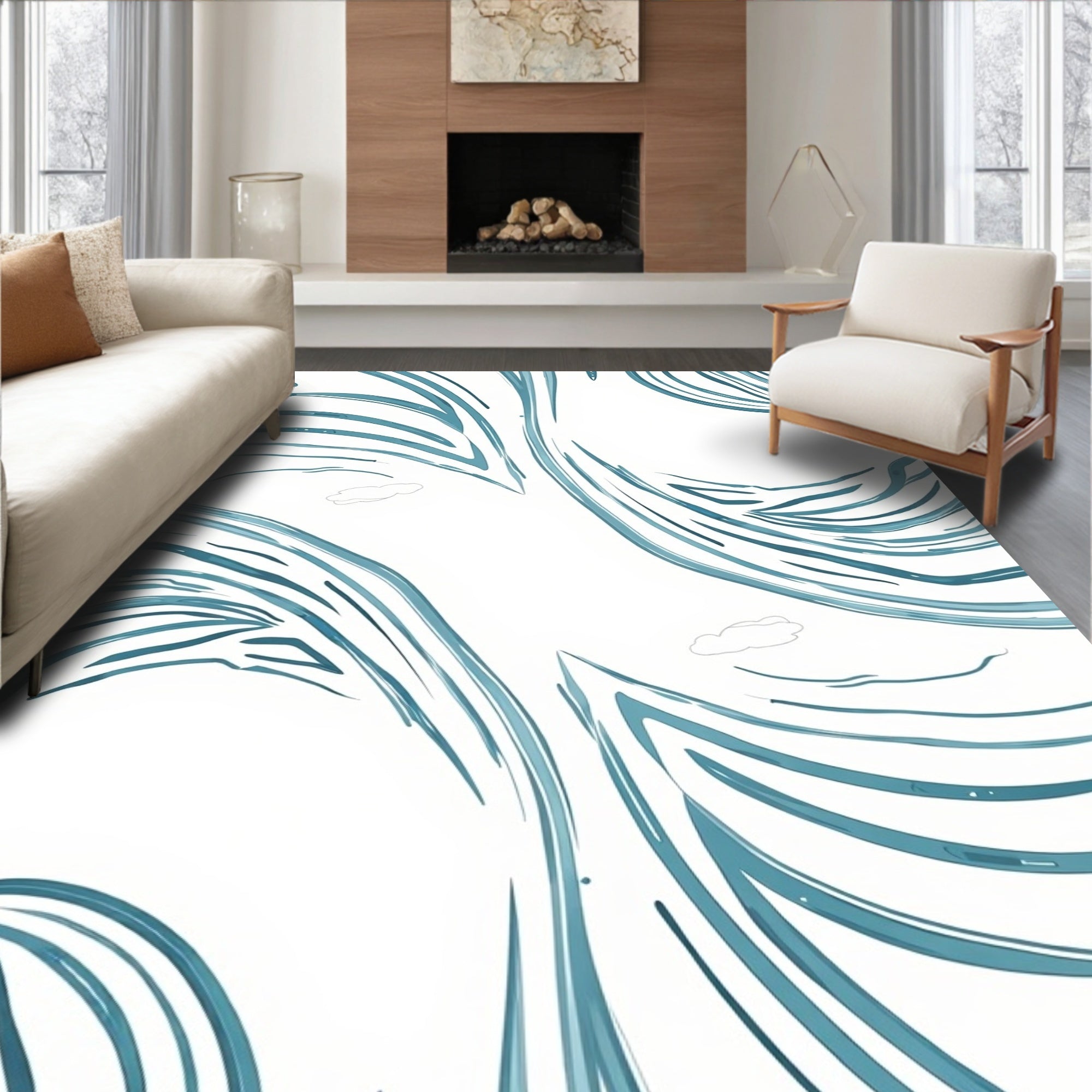Deep Teal Brushstroke Flow Rug