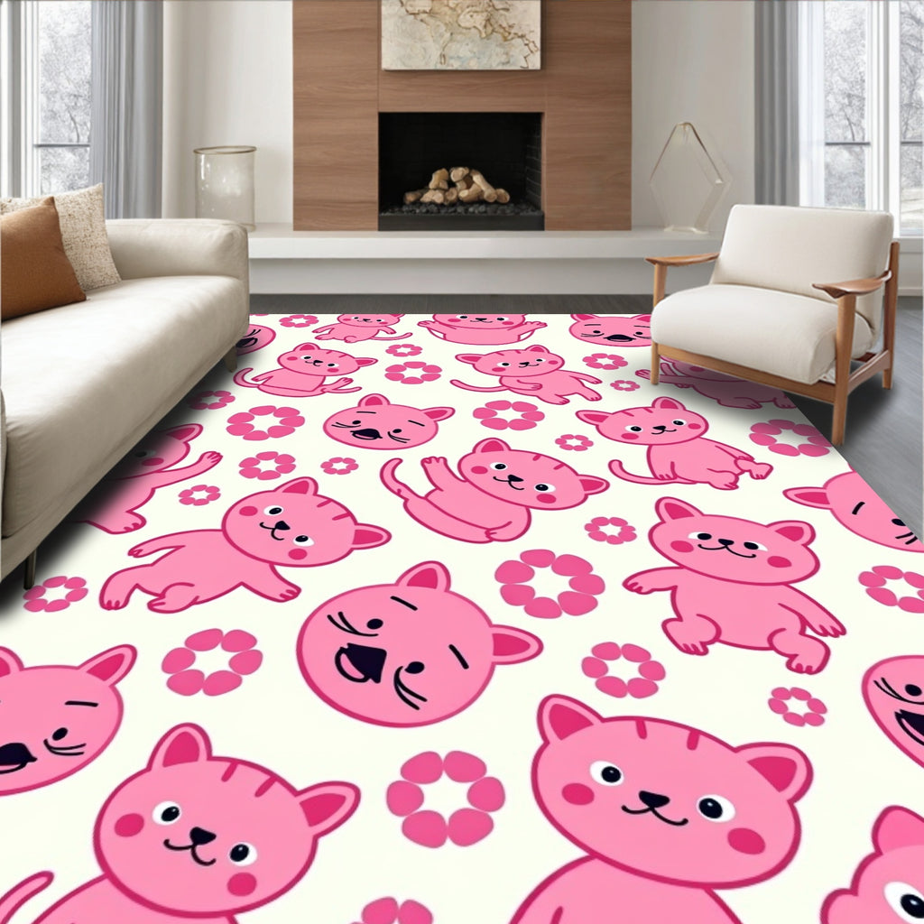 Playful Pink Kittens Flower Arrangement Rug