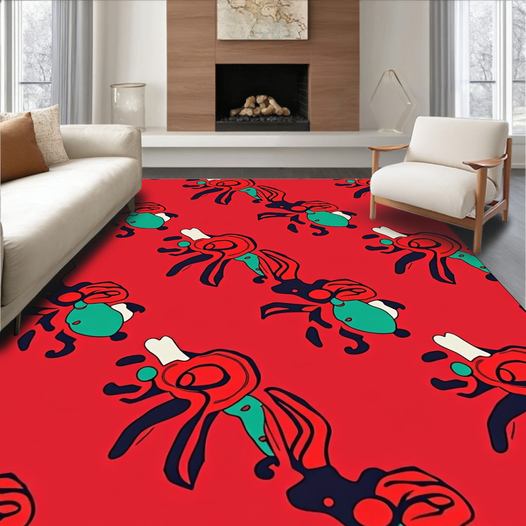 Bold Red Whimsical Creature Repeat Rug