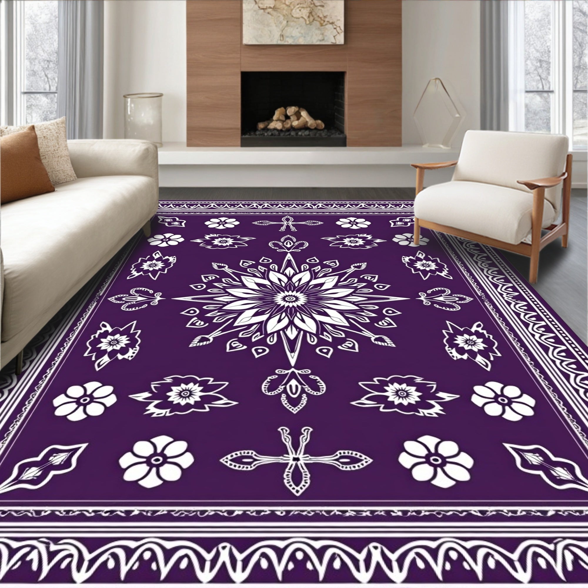 Deep Plum Floral Star Medallion Rug