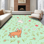 Cute Doggies Floral Garden Mint Rug