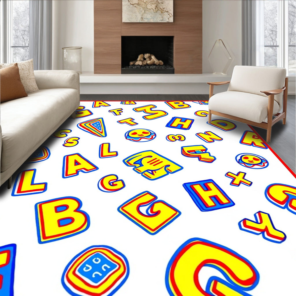 Yellow Blue Red Alphabet Collage Rug