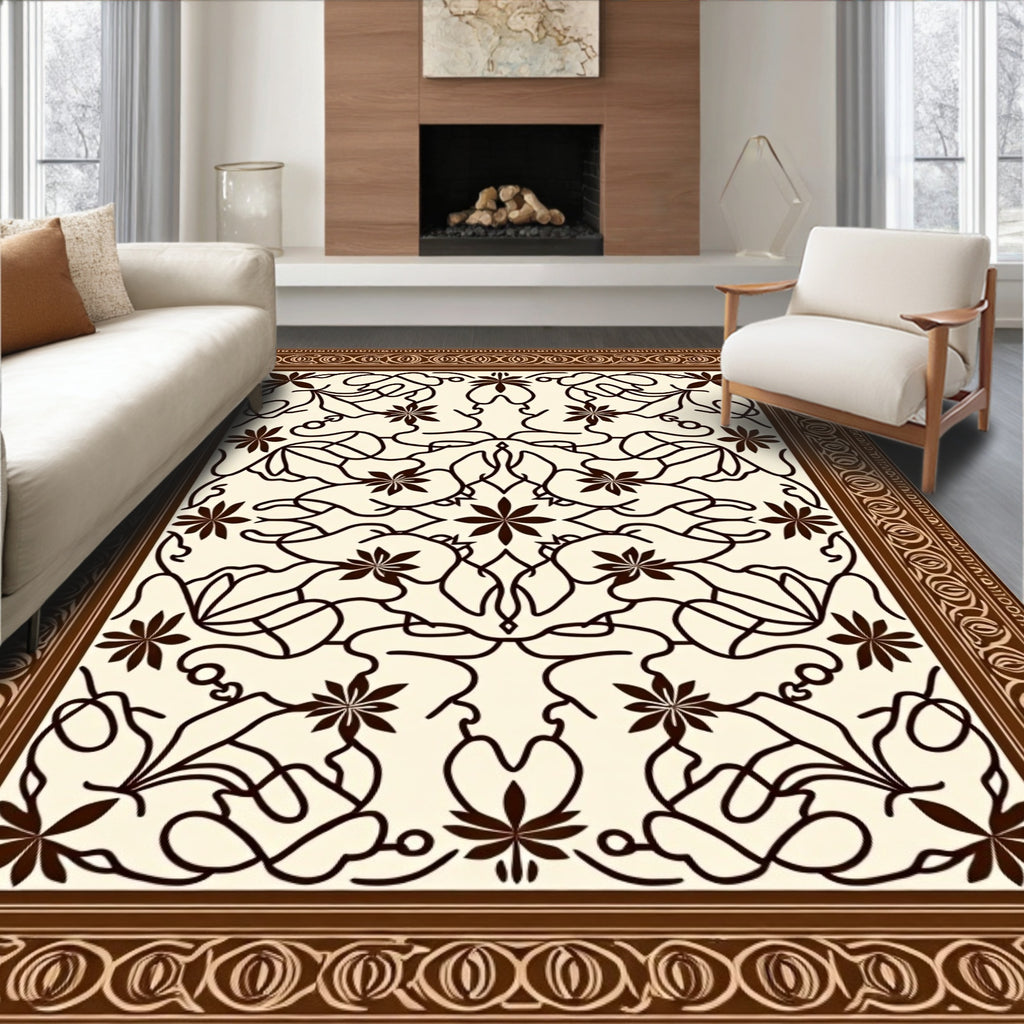 Earthy Brown Floral Scrollwork Medallion Rug