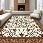 Earthy Brown Floral Scrollwork Medallion Rug