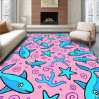Blue Fish and Starfish Pink Ocean Rug