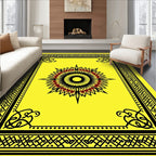 Yellow Black Red Sunburst Medallion Border Rug