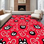 Cute Red Cartoon Animal Faces Rug