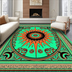 Vibrant Orange Sunburst Mint Mandala Rug