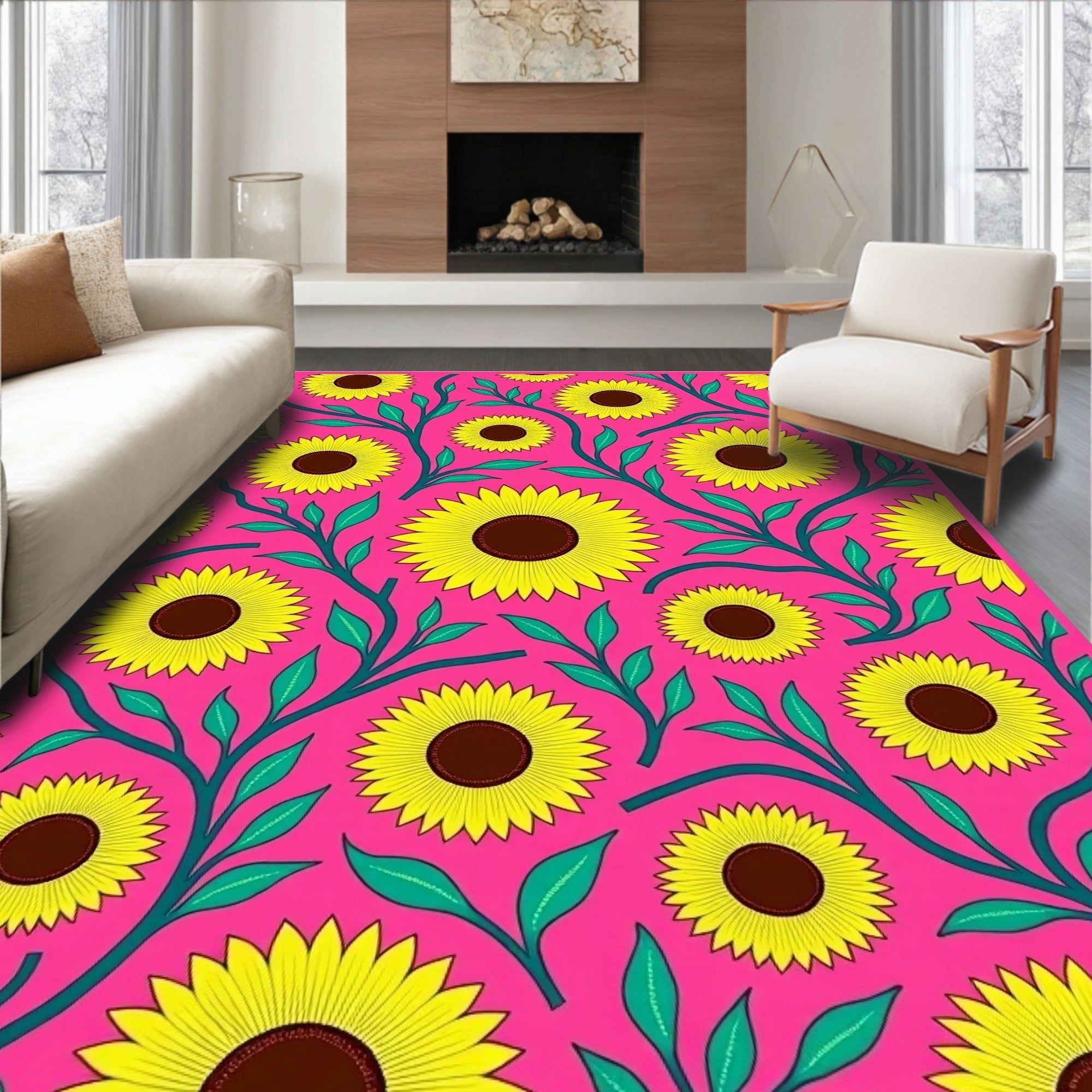 Vibrant Yellow Sunflower Meadow Rug