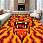 Fiery Roaring Lion Abstract Waves Rug