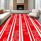Red White Vertical Stripe Swirl Rug