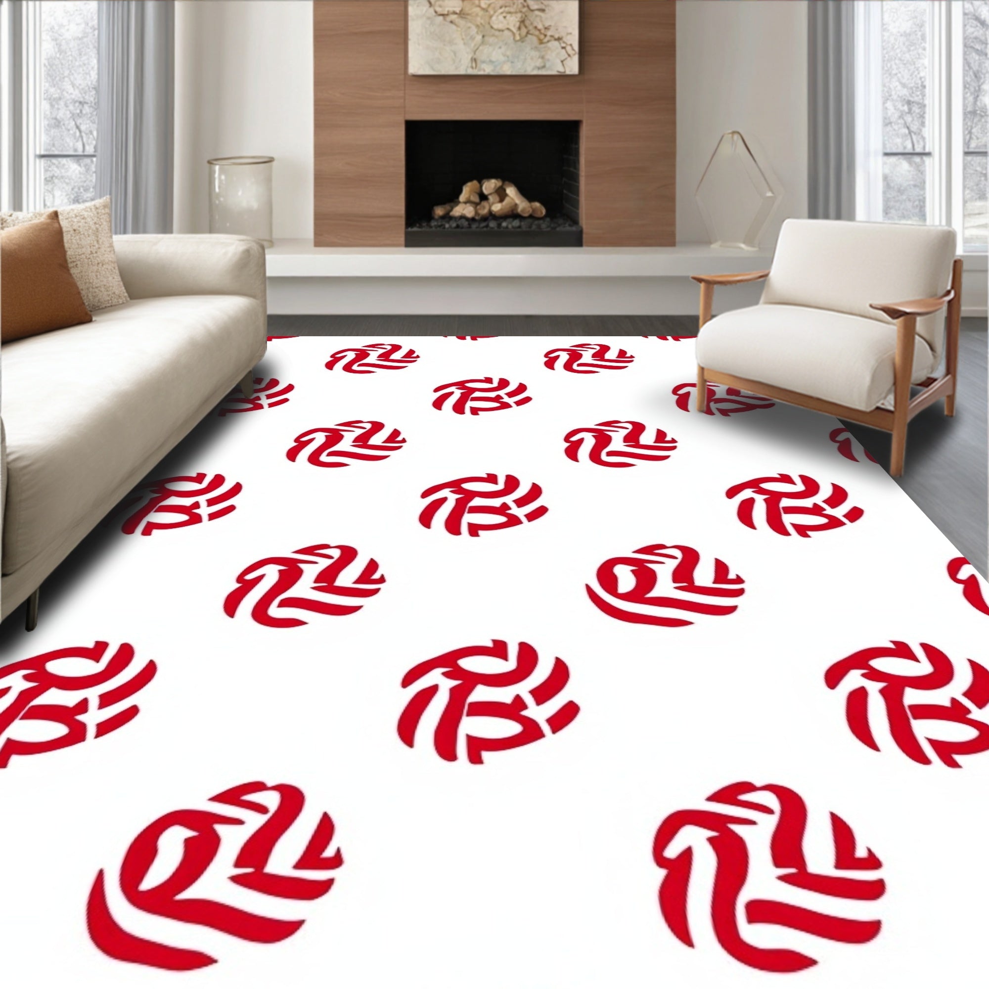 Crimson Abstract Swirl Repeat Rug