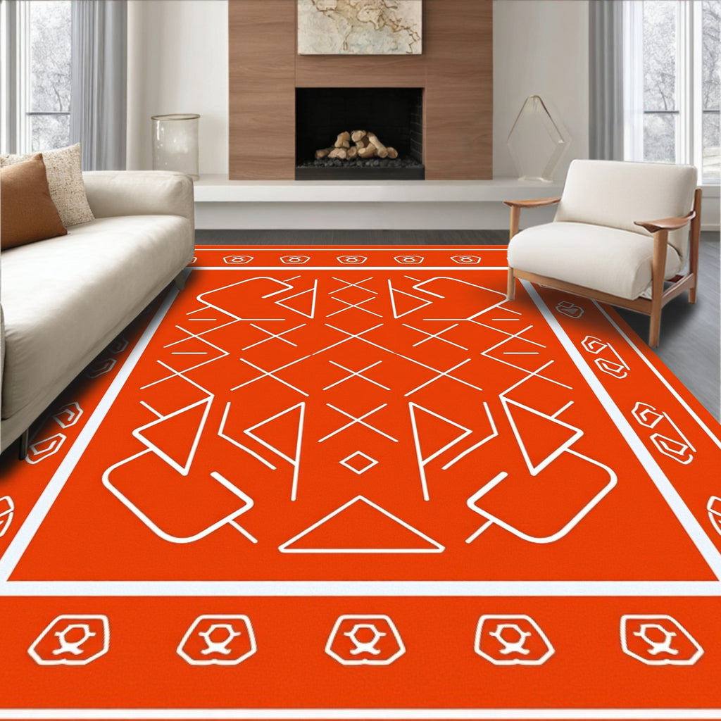 Bold Orange Geometric Abstract Contour Rug