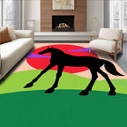Black Horse Silhouette Red Sun Clouds Rug