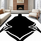 Bold Black Cloaked Figure Geometric Rug