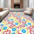 Whimsical Red Yellow Blue Abstract Shapes Rug