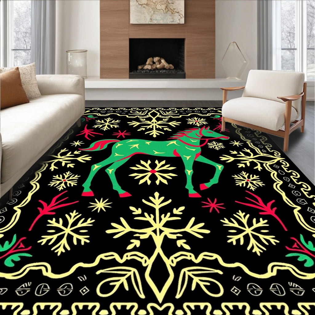 Emerald Green Horse Snowflake Border Rug