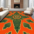 Orange Tropical Leaf Sunburst Medallion Rug