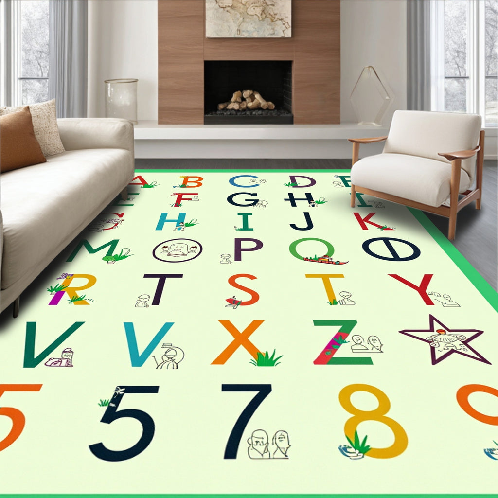 Colorful Alphabet With People And Plants Rug