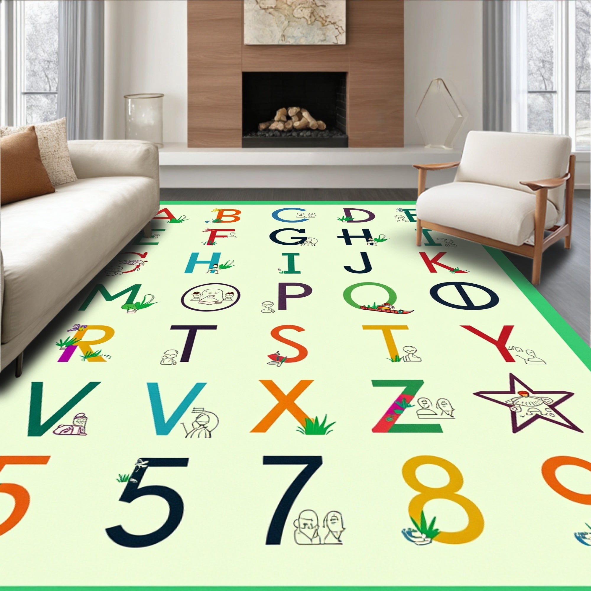 Colorful Alphabet With People And Plants Rug