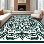 Dark Green Floral Medallion Mandala Rug