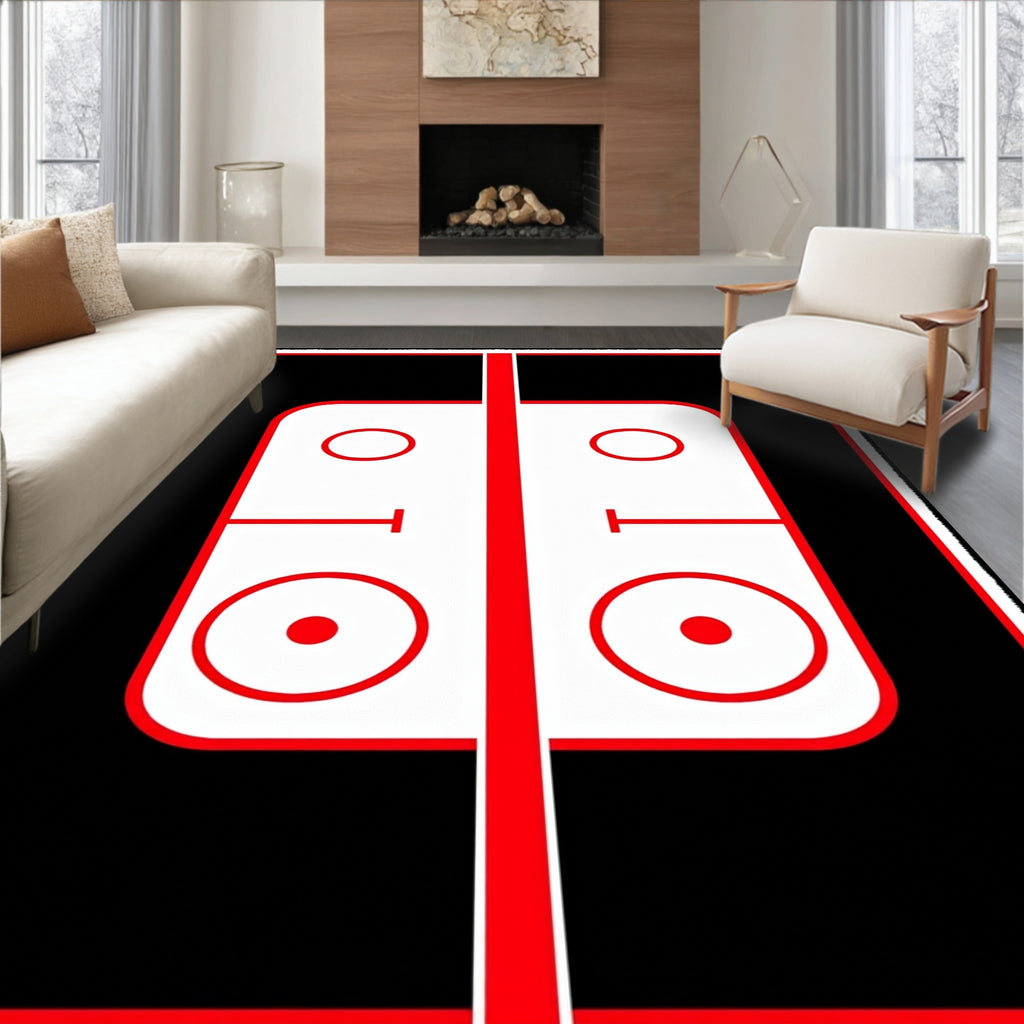 Bold Black Red Court Lines Rug