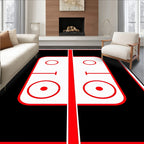 Bold Black Red Court Lines Rug