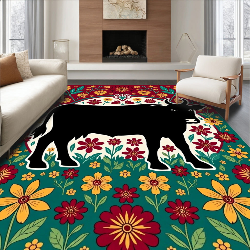 Black Cow Floral Meadow Rug