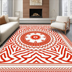 Bold Red Geometric Medallion Border Rug