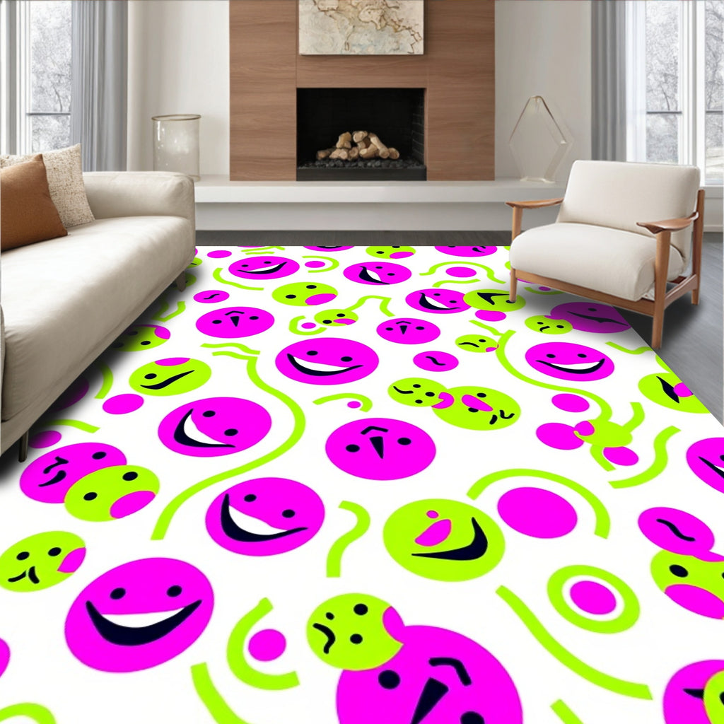 Retro Pink Lime Smiley Faces Rug