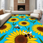 Yellow Sunflowers With Bees On Blue Rug