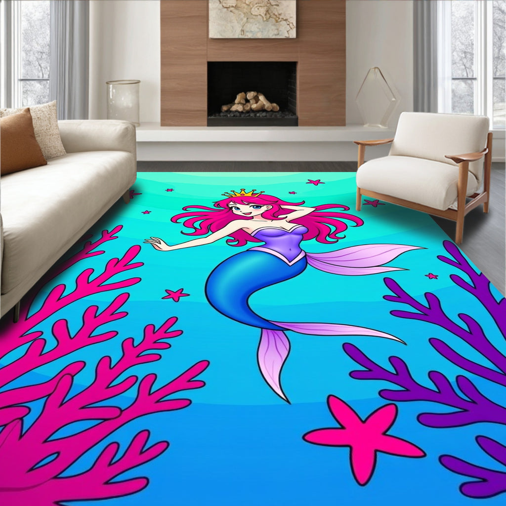 Princess Mermaid Coral Aquarium Aqua Rug