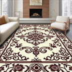 Rich Burgundy Floral Scroll Medallion Rug