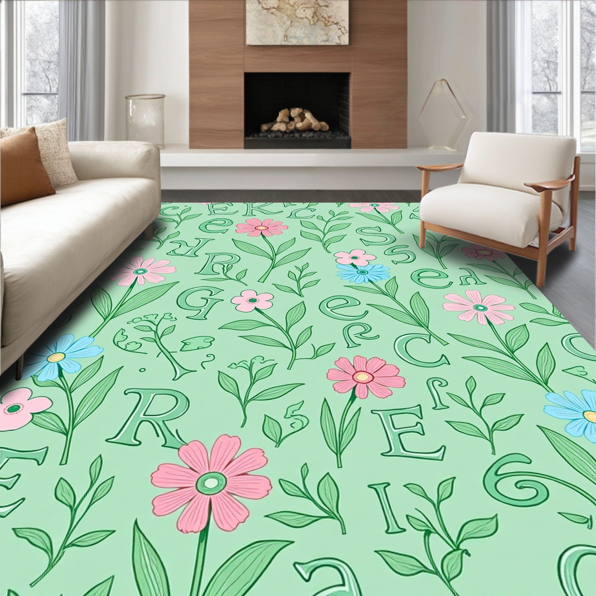 Pastel Garden Letter Bloom Rug