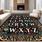 Ornate Alphabet Floral Border Print Rug