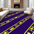 Golden Hieroglyph Stripes on Purple Rug