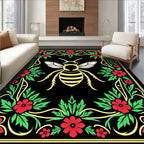 Golden Bee Floral Border Black Rug