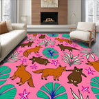 Pink Jungle Animals Lily Pad Rug