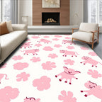 Pink Pig And Floral Field Rug