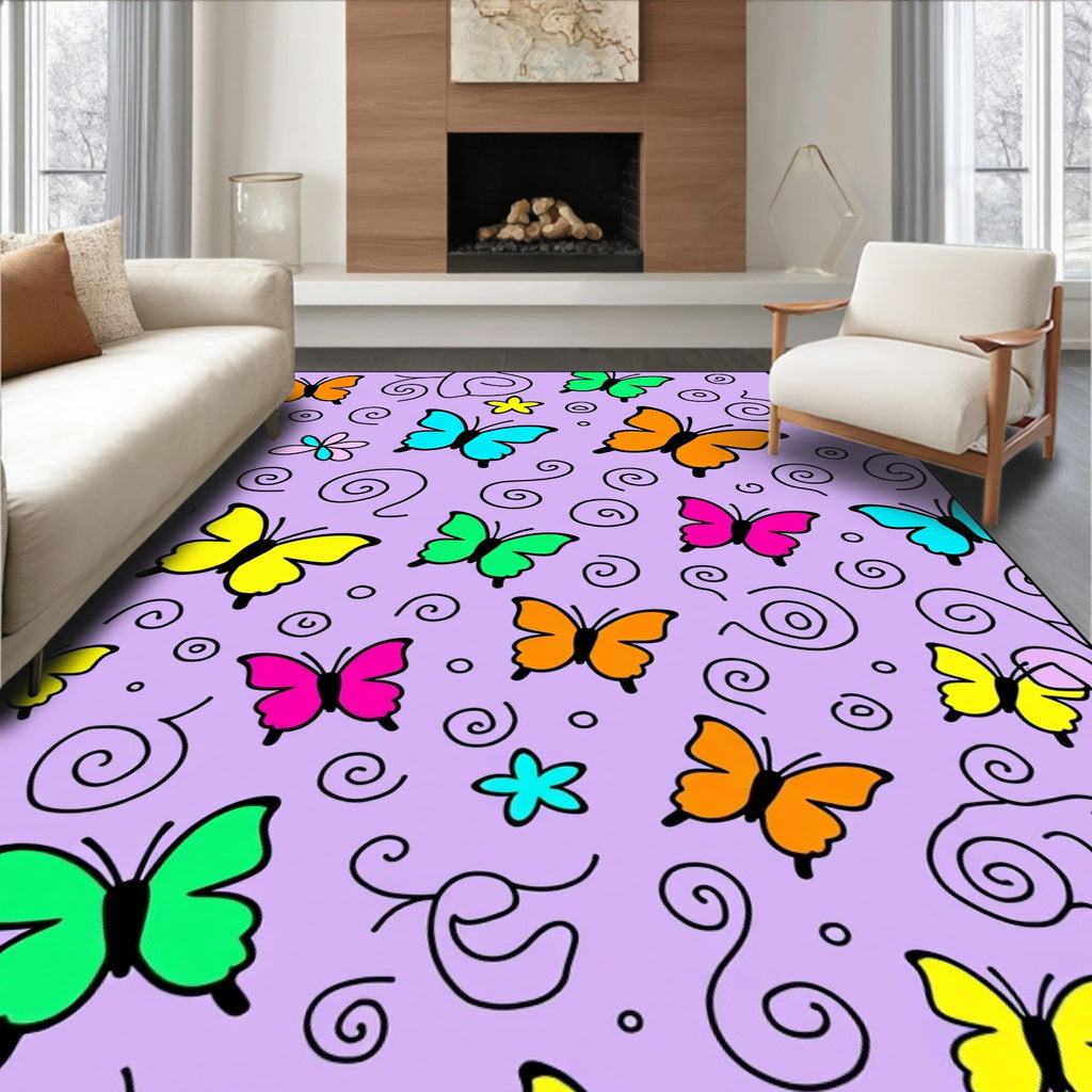 Whimsical Multicolor Butterfly Swirl Rug