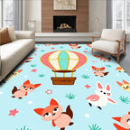 Whimsical Fox Hot Air Balloon Adventure Rug