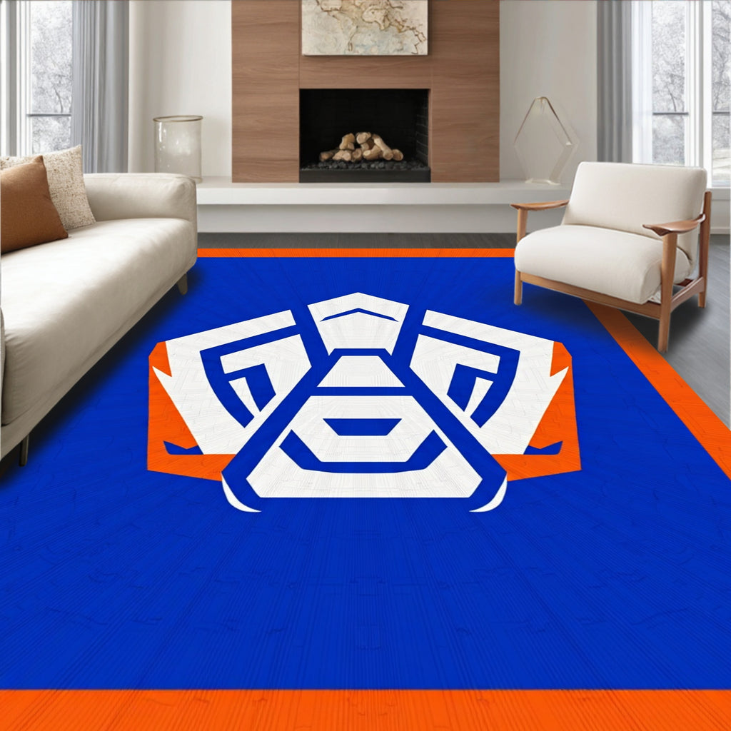 Bold Blue Orange Geometric Emblem Rug