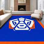 Bold Blue Orange Geometric Emblem Rug