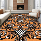Orange Black White Paisley Medallion Rug