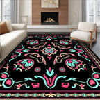 Vibrant Black Flamingo Abstract Medallion Rug