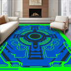 Bright Neon Blue Geometric Schematic Rug
