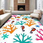 Coral Reef Clownfish and Seahorse Garden Rug