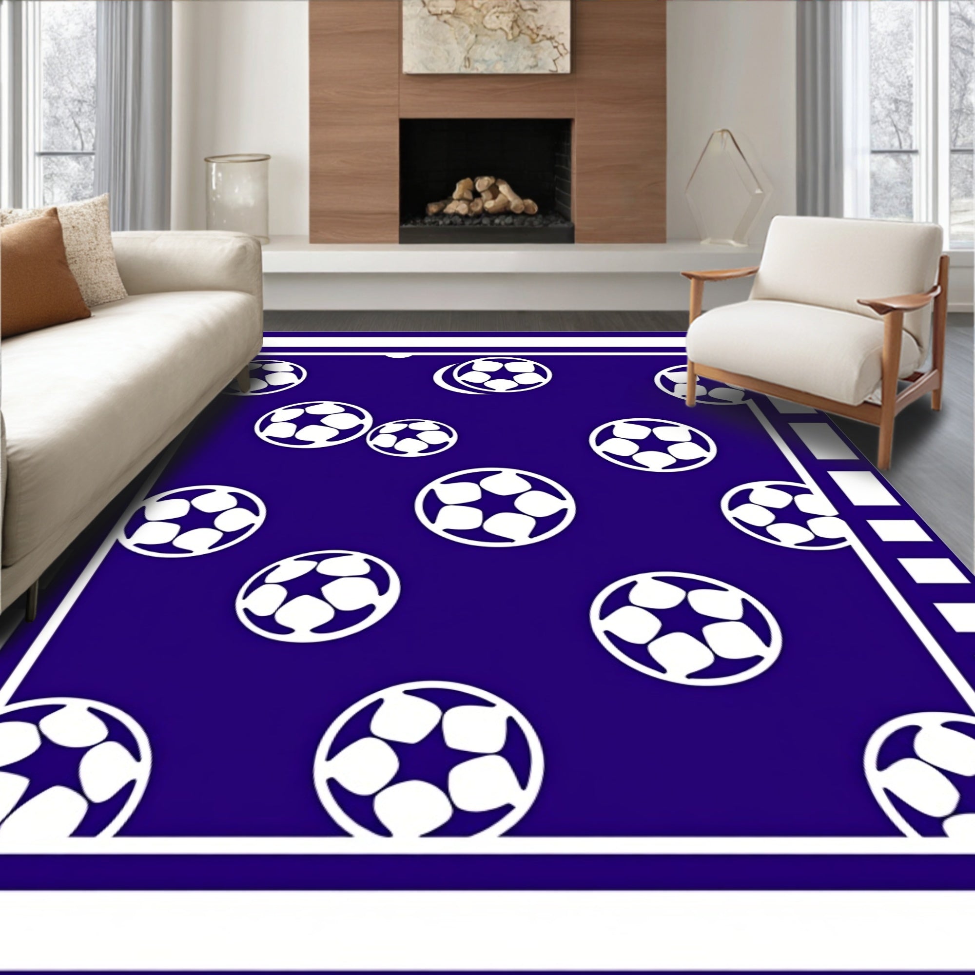 Deep Blue Soccer Ball Scatter Rug